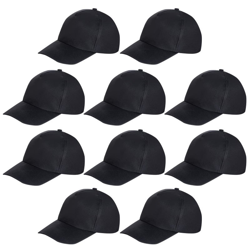 Yookat Kids Baseball Cap - Medium, Black - DIY Hat for Kids - 10 Pieces - Costume Headwear for Birthday, School Events, Theme Parties, Beach, Baseball, Golf, Fishing, Camping - Image 1